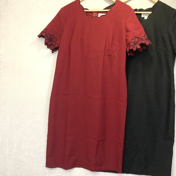 Lot of 2 Anthony Richards Scalloped Shift Dress Womens 14 Black Red Knee Length - Picture 3 of 15